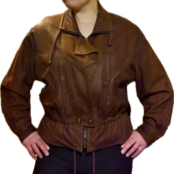 Vintage Nappa Lamb Sueded Leather Brown Bomber Jacket Coat 80s 90s 36 Medium - Picture 13 of 17